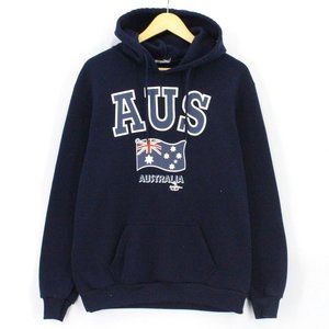 Australia Hoodie Sweatshirt Unisex Casual Navy Blue Embroidered Flag Size Medium